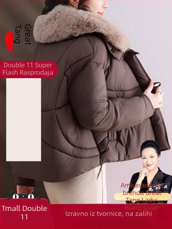 Ženska zimska jakna s pamukastim punjenjem i poliesterom, elegantan gradski stil, ovratnik s imitacijom krzna, cvjetni uzorak, za žene srednje dobi i starije