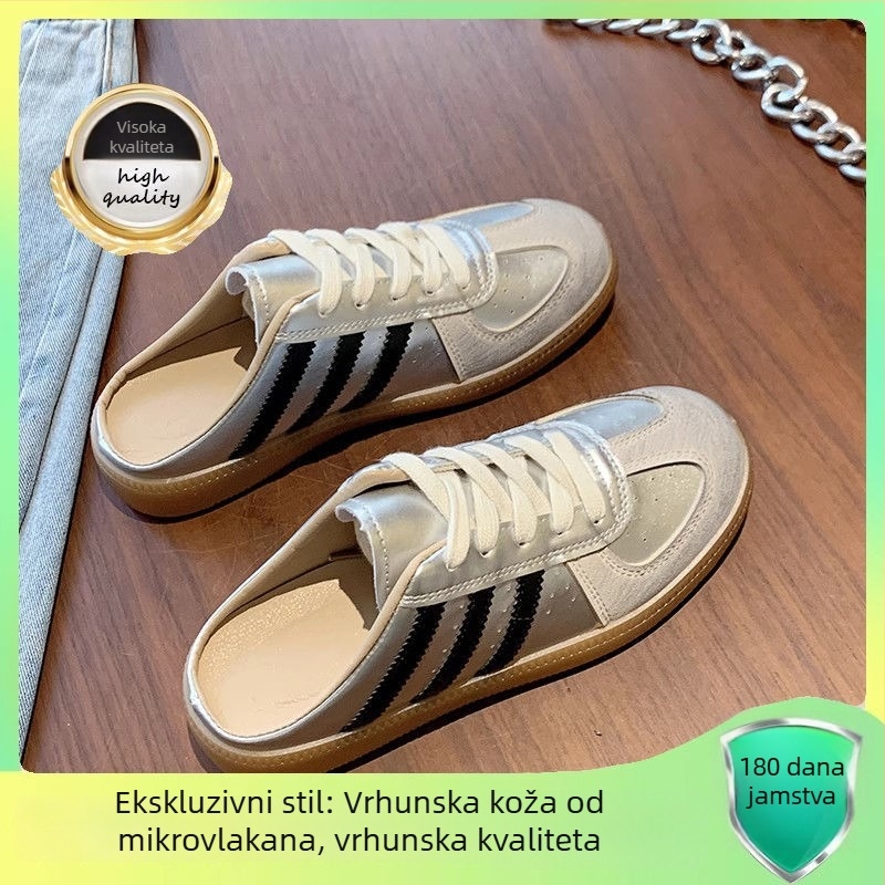 Meke slip-on papuče s kožnom kapicom na prstu, protuklizne, ženski ljetni model, srebrne
