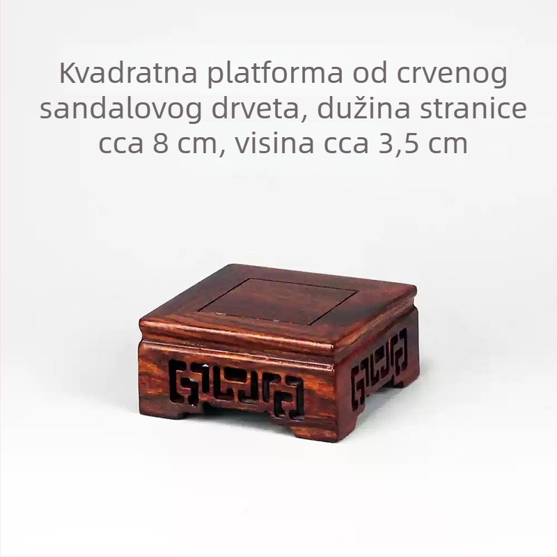 Izrezbena mahagon Budin kip s četverokutnom bazom od ebonijskog drveta i drvenim držačem; dekorativna posuda za cvijeće s kamenom temeljem
