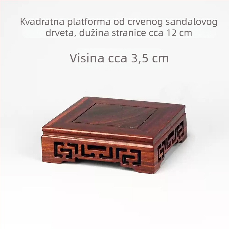 Izrezbena mahagon Budin kip s četverokutnom bazom od ebonijskog drveta i drvenim držačem; dekorativna posuda za cvijeće s kamenom temeljem