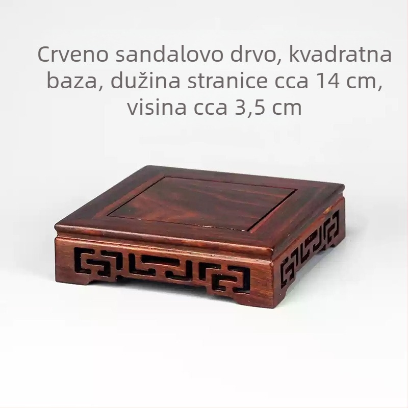Izrezbena mahagon Budin kip s četverokutnom bazom od ebonijskog drveta i drvenim držačem; dekorativna posuda za cvijeće s kamenom temeljem