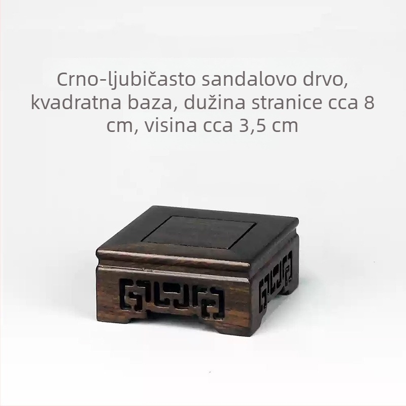 Izrezbena mahagon Budin kip s četverokutnom bazom od ebonijskog drveta i drvenim držačem; dekorativna posuda za cvijeće s kamenom temeljem