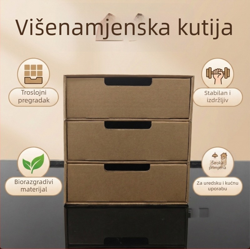 Višeslojni organizator dokumenata od kraft papira s ladicama, za A4 dokumente, stolni ormarić za pohranu, sklopivi