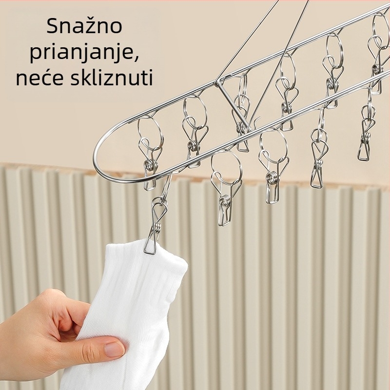 Stalak za čarape od nehrđajućeg čelika, višestruki dizajn, dvostruki sušilac s klipsama