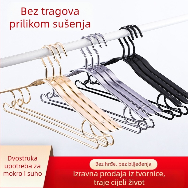 Aluminijska vješalica za odjeću s povećanim nosačem za hlače, protuklizna, bez šavova, zaštita od tragova na ramenima