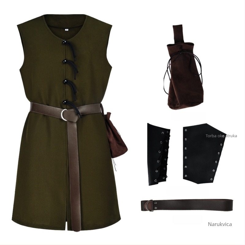 Halloween retro prsluk za cosplay – renesansni piratski prsluk i viteški kostim, unisex, 2D anime stil