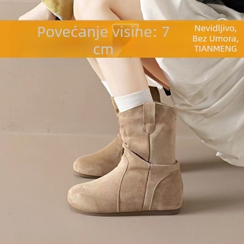 Ženske kratke čizme u stilu Birkenstock, 7 cm povećanje visine, retro dizajn, jesenska kolekcija 2025, prava koža