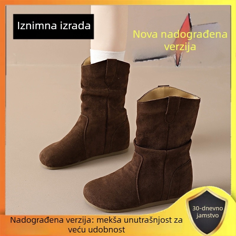 Ženske kratke čizme u stilu Birkenstock, 7 cm povećanje visine, retro dizajn, jesenska kolekcija 2025, prava koža