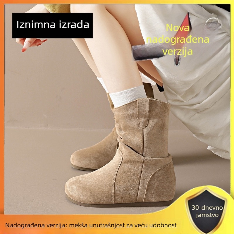Ženske kratke čizme u stilu Birkenstock, 7 cm povećanje visine, retro dizajn, jesenska kolekcija 2025, prava koža