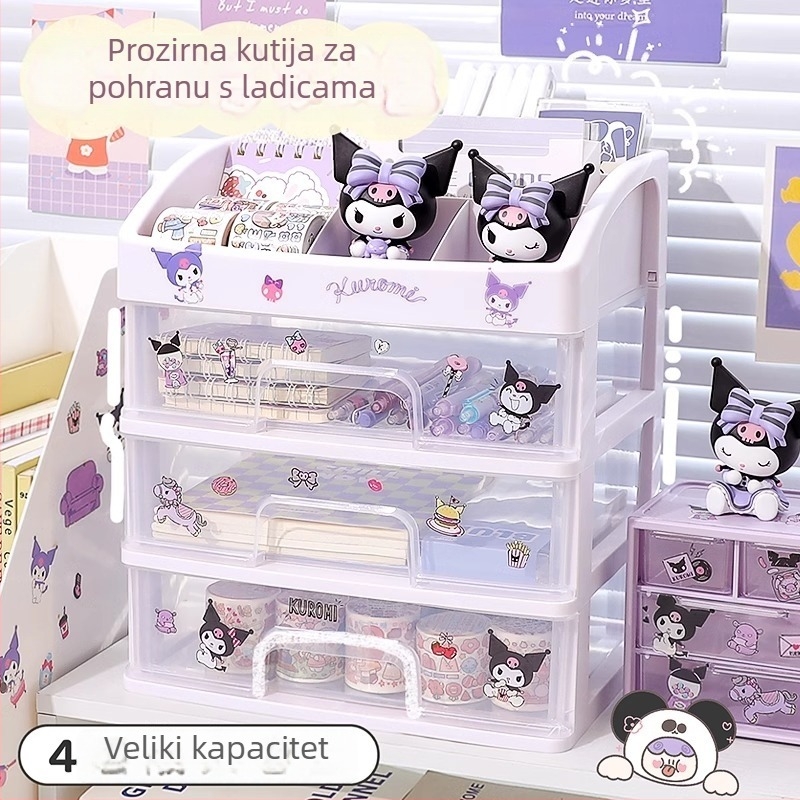 Prozirna stolna kutija za pohranu s odjeljcima i ladicama, PP plast, model FY 589, 2 L