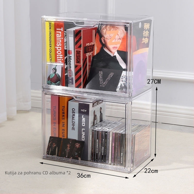 Prozirna kutija od prozirnog akrila za albume, knjige, CD-ove i ploče – stolni prikazni stalak s uzorkom drveta, kapacitet 18 L