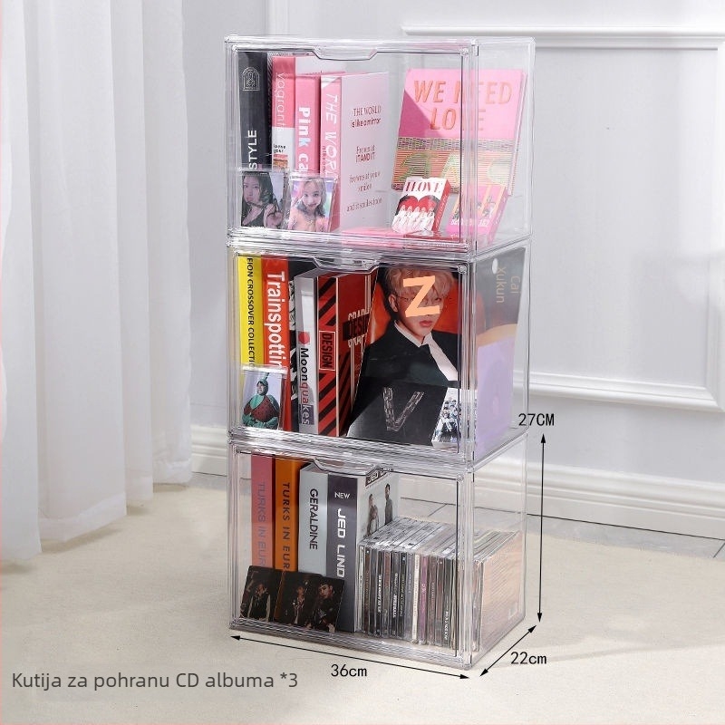 Prozirna kutija od prozirnog akrila za albume, knjige, CD-ove i ploče – stolni prikazni stalak s uzorkom drveta, kapacitet 18 L