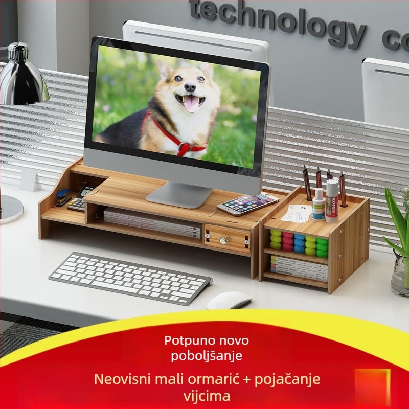 Podizni stalak za monitor sa ladicom za tipkovnicu i stolnim organizatorom