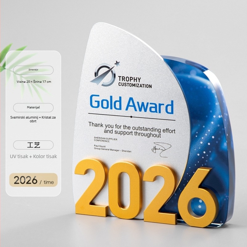 Kristalna trofeja 2026 – prilagođena, luksuzna i inovativna nagrada za izvanrednog zaposlenika na godišnjem sastanku, gravirana medalja