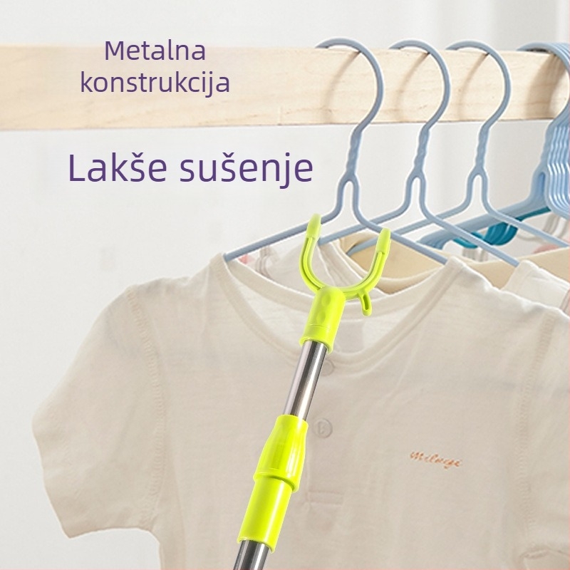 Teleskopaska šipka za sušenje od nehrđajućeg čelika sa gumastim krajem — za balkon i kućnu upotrebu