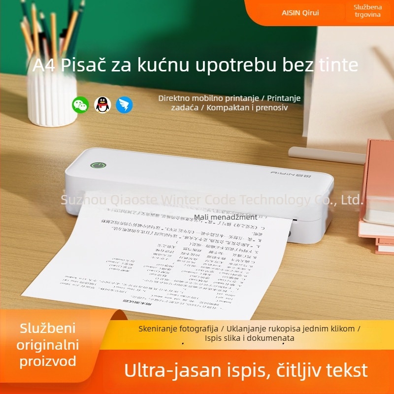 Qirui A40a prenosni kućni termalni pisač, malen i kompaktan, bežična povezanost s mobitelom, pogodan za školske zadatke i obiteljsku upotrebu