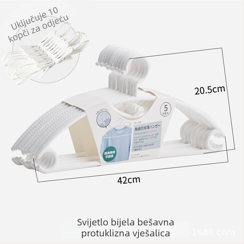Zakrivljena bezšivna plastična vješalica za odjeću, čvrsta izdržljivost, zaštita ramena, bez nabora, otporna na vjetar i pad, višenamjenska vješalica