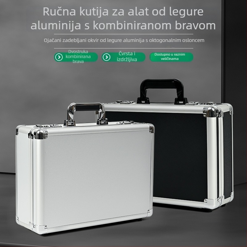 Prijenosna kutija od aluminijskog legura s kombinacijskim zaključavanjem, različitih veličina, kutija za alate i instrumente, s uklonjivim pamučnim uloškom