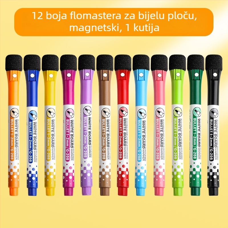 Magnetski, perivi marker za bijelu ploču - set od 12 boja s magnetskim držačem za frižider