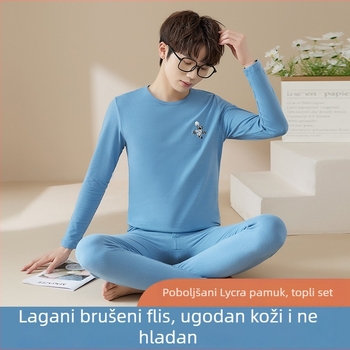 Muški i tinejdžerski komplet termalnog donjeg rublja od 100% pamuka s Lycrom, dugim rukavom na gornjem dijelu i hlačama za zimu.