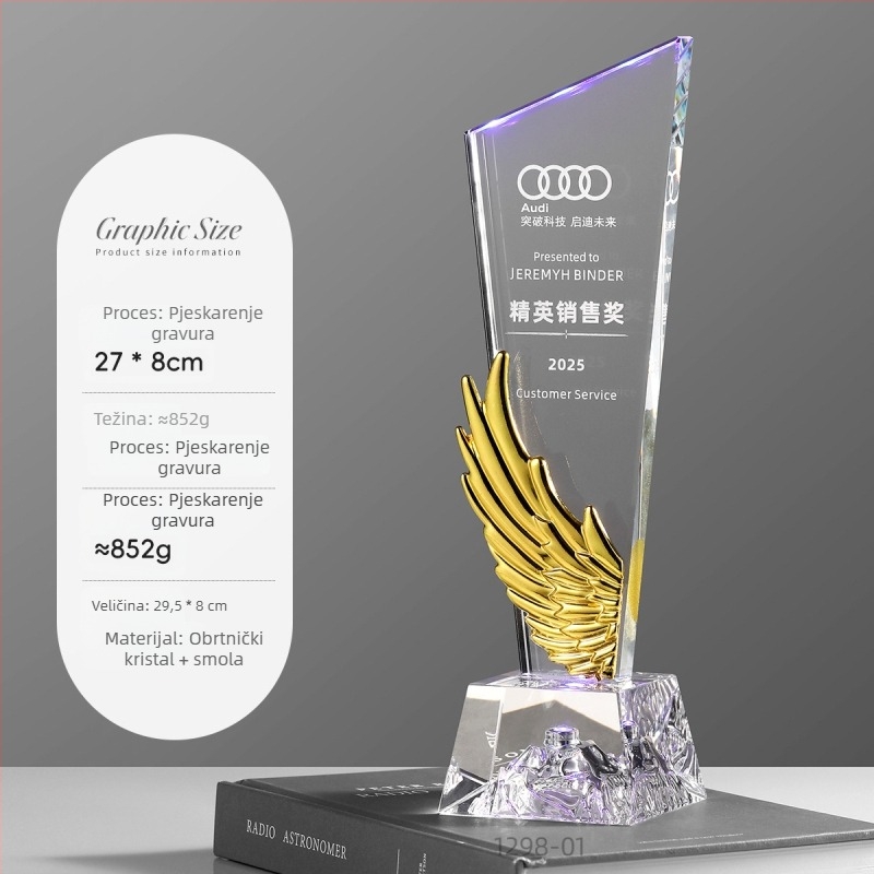 Prilagođeni LED kristalni trofej – vrhunska nagrada za zaposlenike za godišnji sastanak, s graviranjem