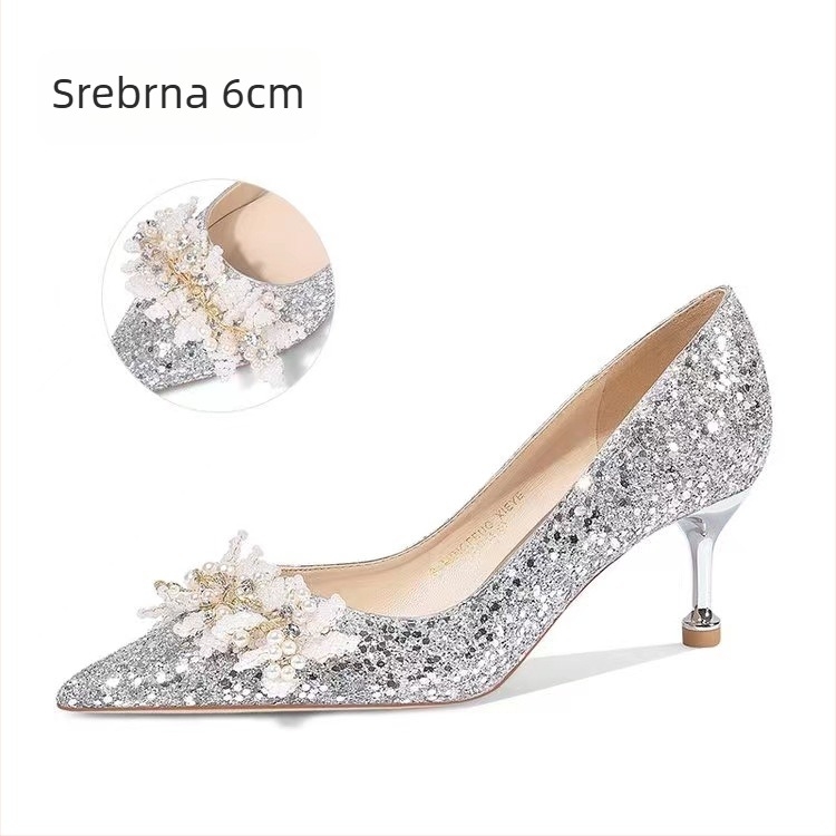 JF ženske svadbene cipele – bordo s glitter vampom, uski prst, visoke pete 6–8 cm, dva načina nošenja, stil princeze