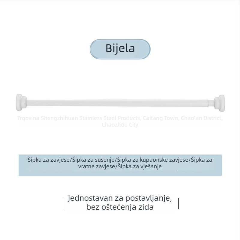 Prilagodljiva nehrđajuća čelična teleskopska šipka za zavjesu za tuširanje – višestruka primjena, bez bušenja, za kupaonicu, vrata, sušenje odjeće i spavaću sobu