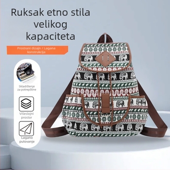 Etničkog stila platneni ruksak s preklopnim magnetskim zatvaračem, izdržljiv, velik kapacitet i brojni džepovi