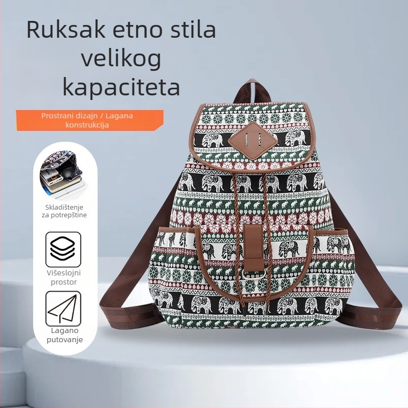 Etničkog stila platneni ruksak s preklopnim magnetskim zatvaračem, izdržljiv, velik kapacitet i brojni džepovi