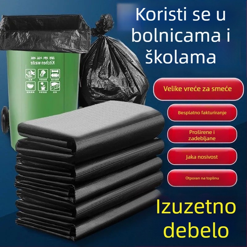 Ekstra debele crne vreće za smeće velike veličine za upravljanje nekretninama, hotele i komercijalnu upotrebu, sanitarni i kuhinjski namjeni, ravni otvor
