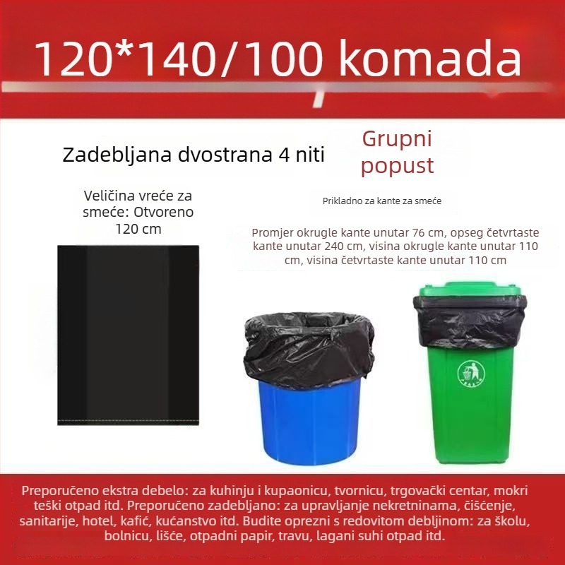Ekstra debele crne vreće za smeće velike veličine za upravljanje nekretninama, hotele i komercijalnu upotrebu, sanitarni i kuhinjski namjeni, ravni otvor