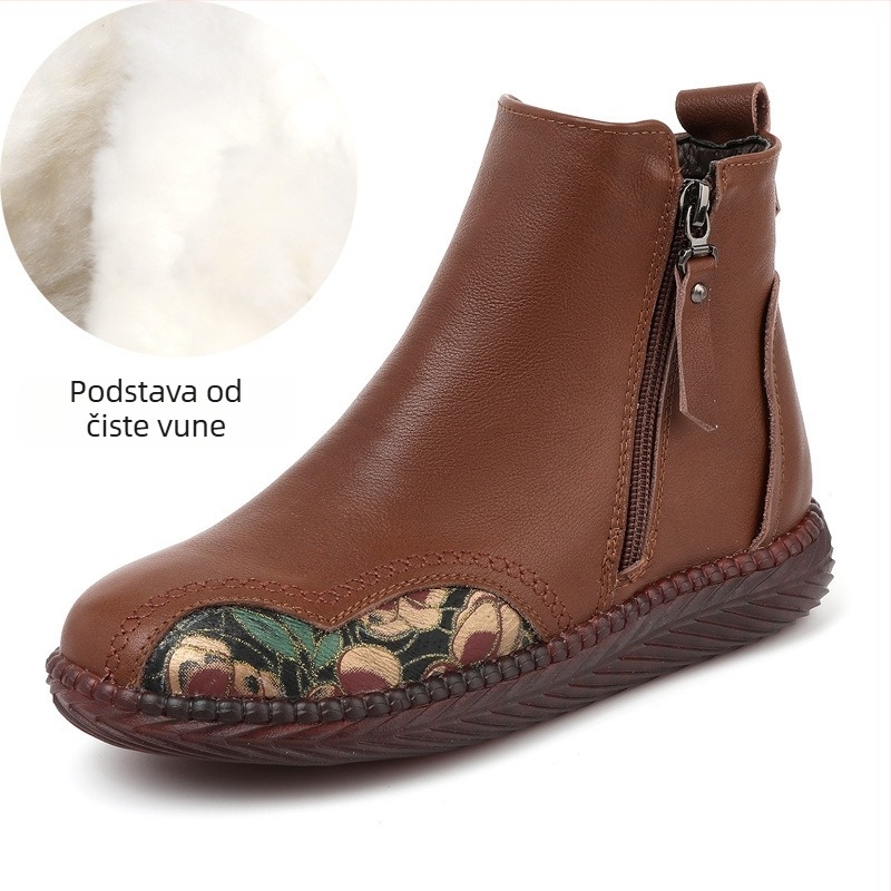 Ženske zimske čizme od prve sloje goveđe kože, s vunenim podstavom, ravnim potplatom, protuklizne, kratkog kroja