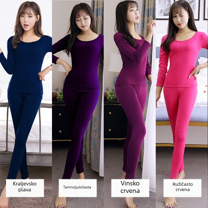 Ženski termalni komplet Milk Silk, debeli fleece podstava, bezšivne gornje majice s dugim rukavima i hlače za jesen-zimu