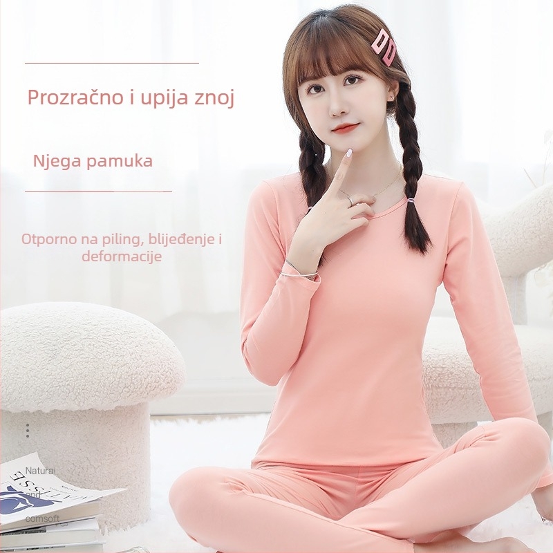 Ženski pamučni termalni set za jesen-zimu – tanak gornji dio s dugim rukavom i hlače