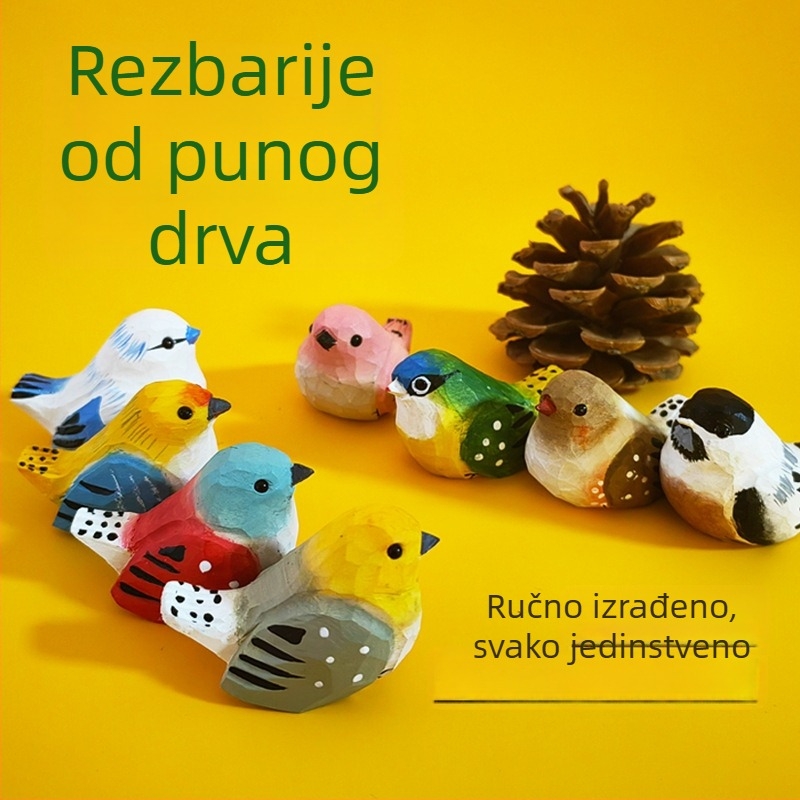 Drvena ukrasna ptica, ručno izrezbarena i ručno obojana, drveni ukras