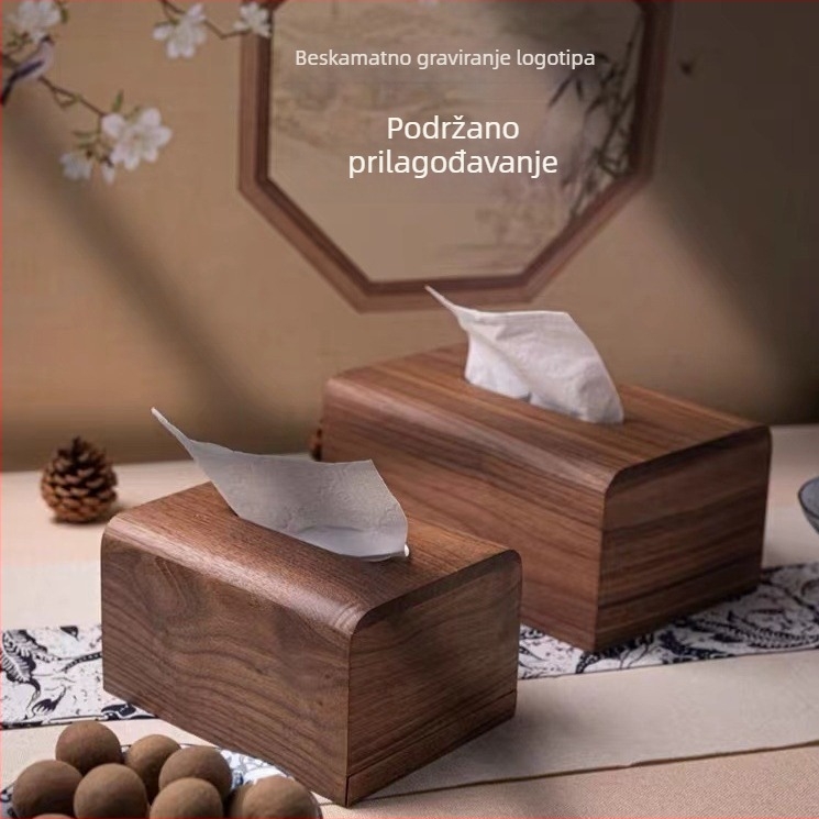 Kutija za maramice od masivnog drva crnog oraha, kineskog stila, za ured i dnevni boravak, moguć tisak logotipa