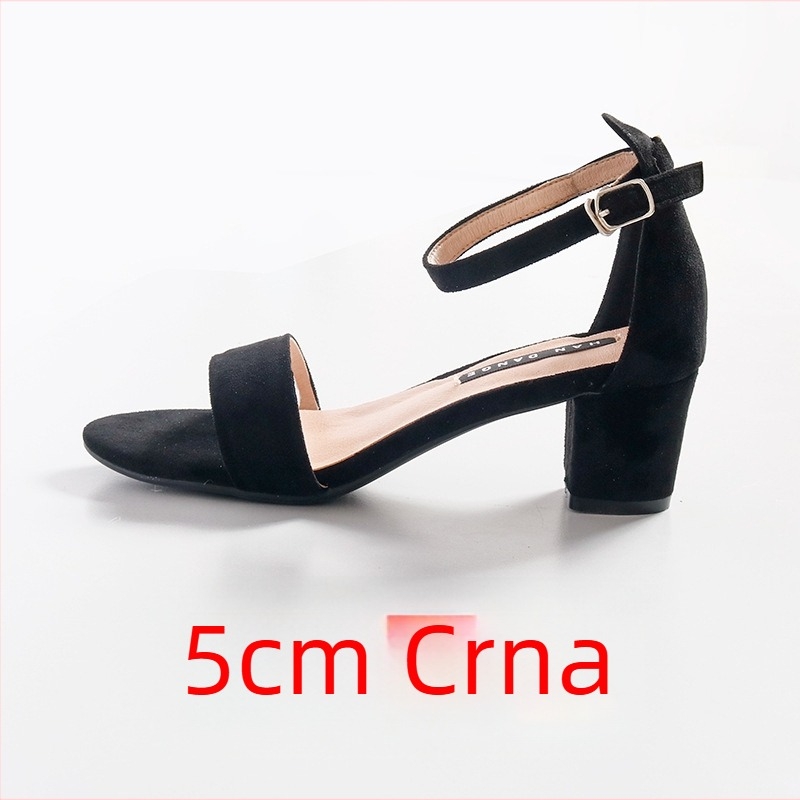 Ženske sandale s jednim trakicama i debelim petom 6–8 cm, ljetni korejski stil, vizualno produžuju noge