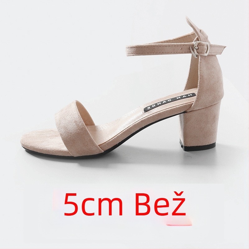 Ženske sandale s jednim trakicama i debelim petom 6–8 cm, ljetni korejski stil, vizualno produžuju noge