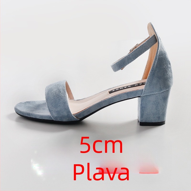 Ženske sandale s jednim trakicama i debelim petom 6–8 cm, ljetni korejski stil, vizualno produžuju noge