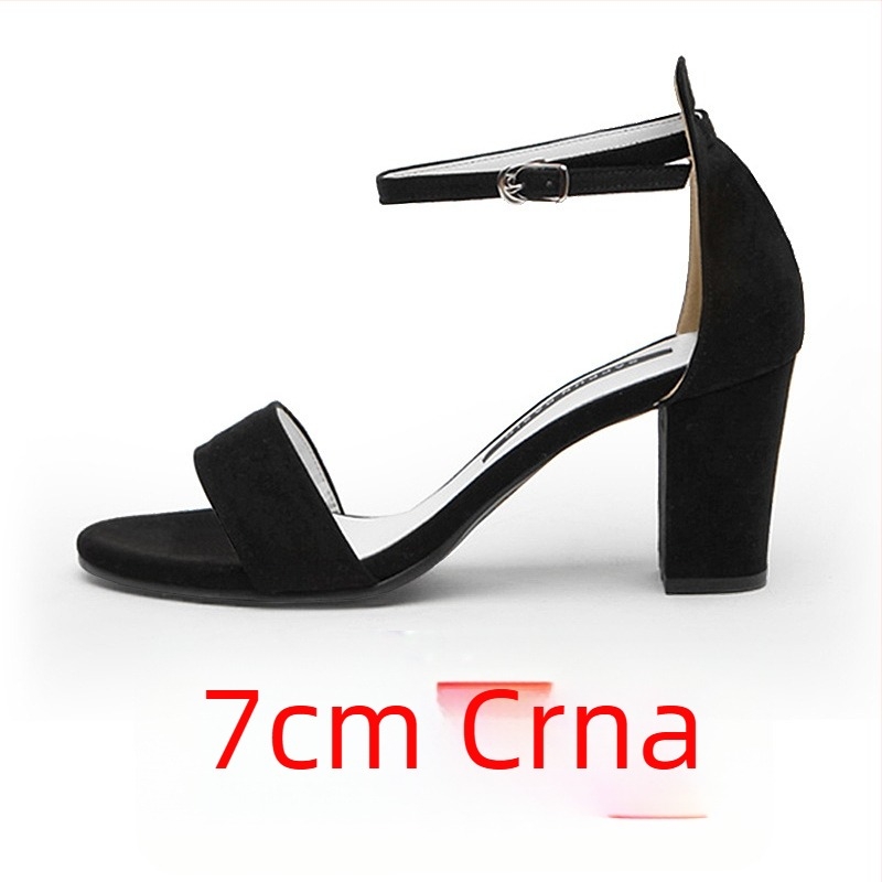 Ženske sandale s jednim trakicama i debelim petom 6–8 cm, ljetni korejski stil, vizualno produžuju noge