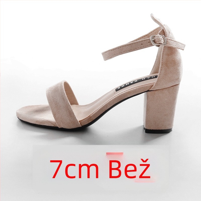 Ženske sandale s jednim trakicama i debelim petom 6–8 cm, ljetni korejski stil, vizualno produžuju noge