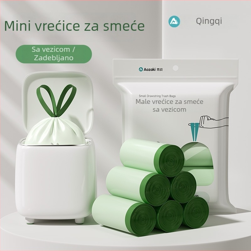 Qingqi mini vrećice za otpad, male veličine, za kućni stolni koš i auto, s vezicom, debeli plastični vrećice