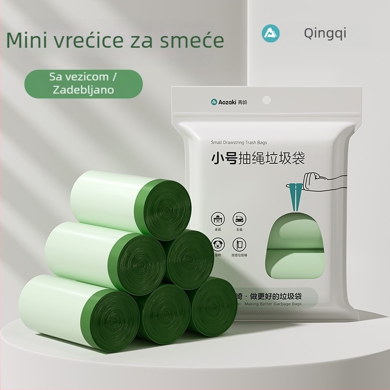 Qingqi mini vrećice za otpad, male veličine, za kućni stolni koš i auto, s vezicom, debeli plastični vrećice