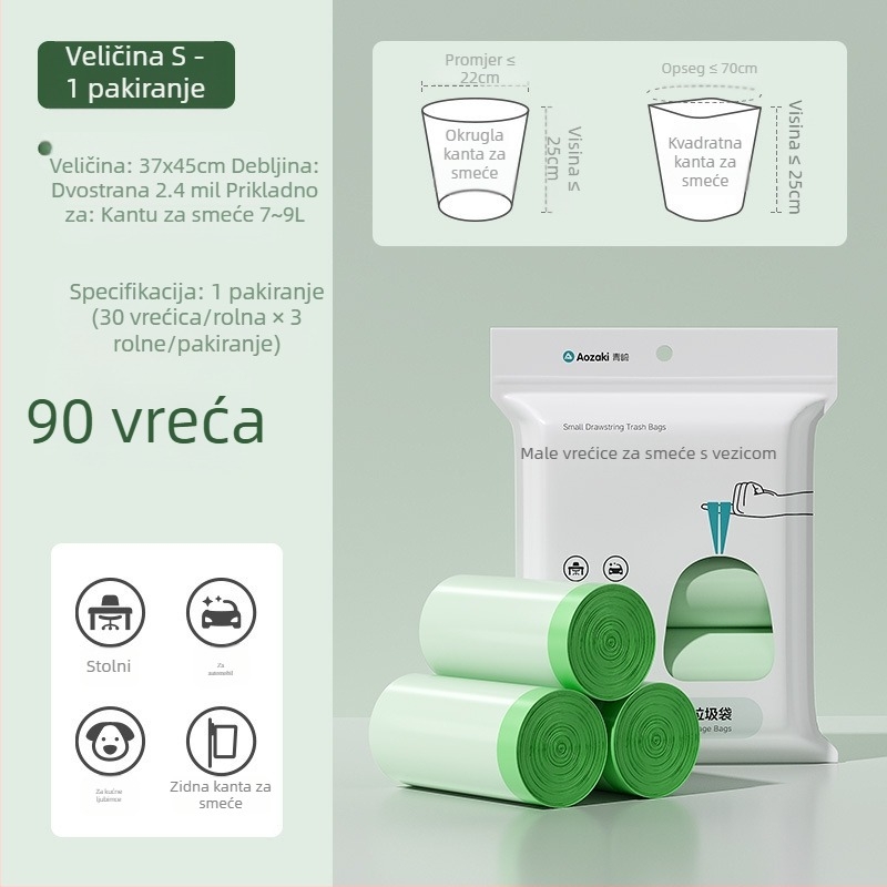 Qingqi mini vrećice za otpad, male veličine, za kućni stolni koš i auto, s vezicom, debeli plastični vrećice