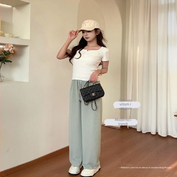 Ženske široke hlače s visokim strukom i šnirkama, ravni kroj, prozračne, minimalističkog i elegantnog stila