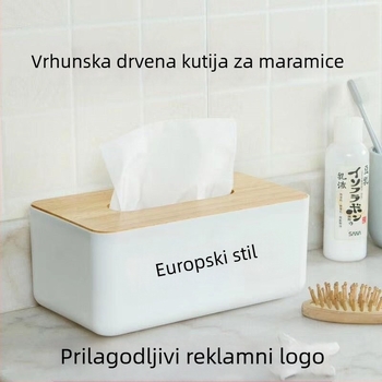 Drveno-plastična kutija za papirnate maramice u europskom stilu, pogodna za hotele i restorane, mogućnost otiska logotipa