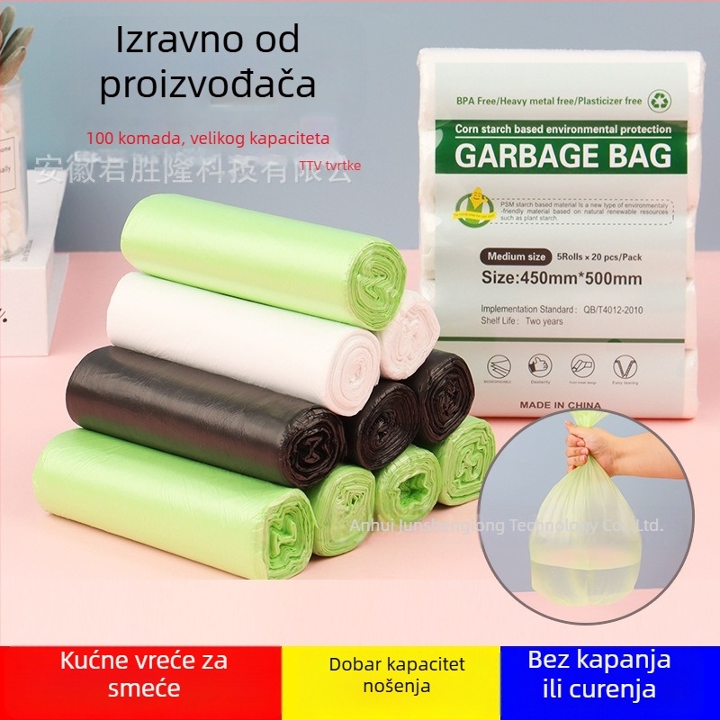 Međunarodno biorazgradive vreće za otpad na bazi škroba, jednokratne, s ravnim otvorom, za kućnu upotrebu, na veliko
