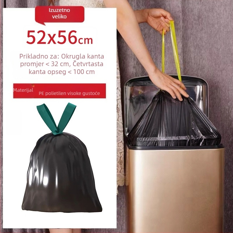 15-40 L ekstra velike vreće za smeće sa šnúrkom, za kućnu upotrebu, debeli, pogodne za kuhinju, kupaonicu, hotel i komercijalnu upotrebu, crne