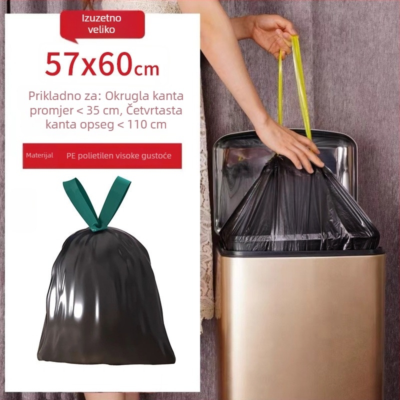 15-40 L ekstra velike vreće za smeće sa šnúrkom, za kućnu upotrebu, debeli, pogodne za kuhinju, kupaonicu, hotel i komercijalnu upotrebu, crne