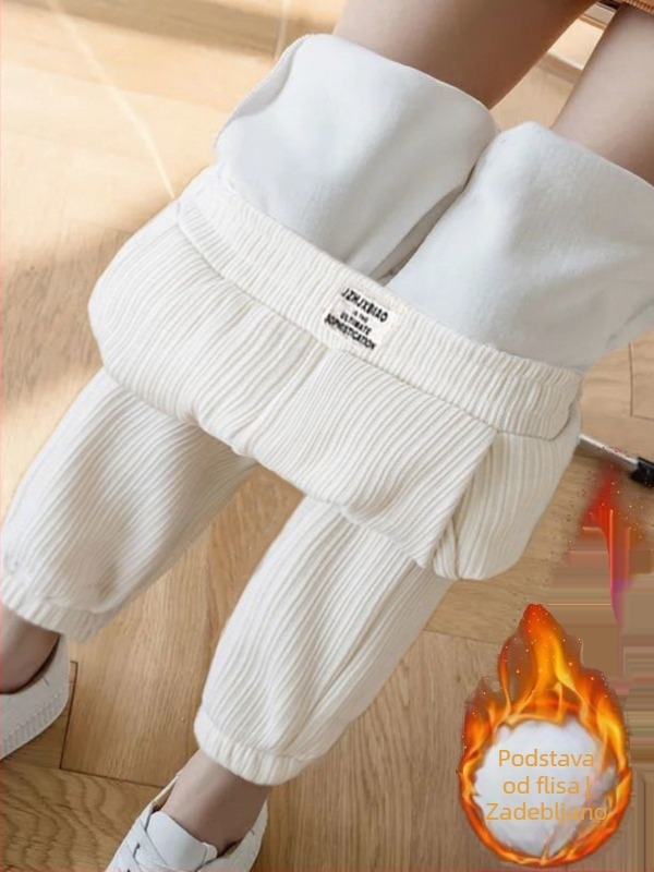 Ženske hlače za jesen-zimu s flis podstavom, opuštenog kroja haremskog stila, s manžetama pri gležnjevima, mala veličina, debele casual trenirka hlače, korejski stil